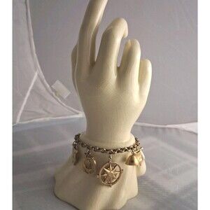 Vintage Coro Charm Bracelet, Gold Tone, Nautical Theme, Signed